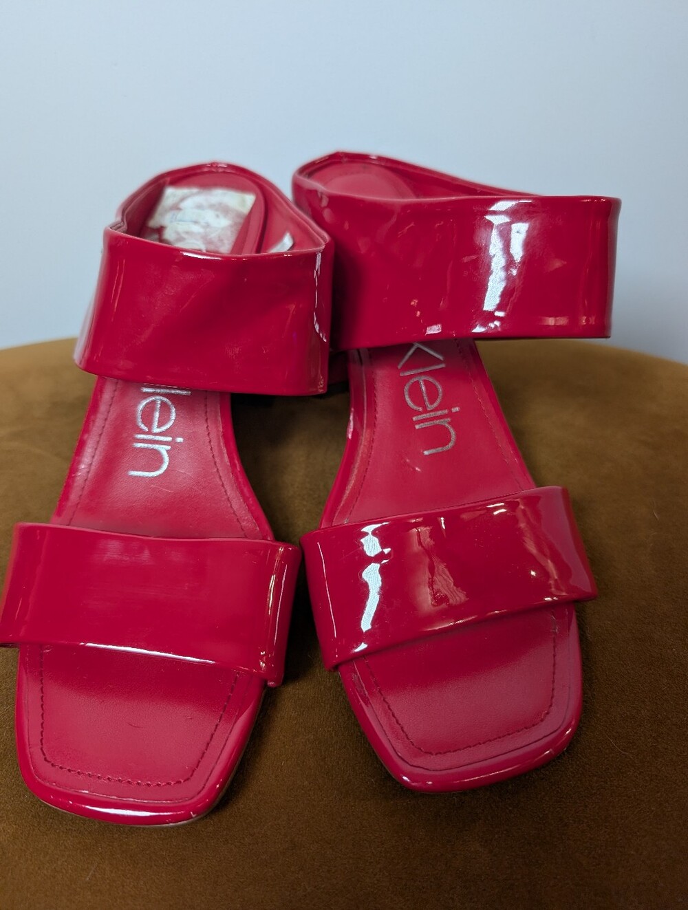 Calvin Klein Red Patent Double-Strap Slide Sandals Size 9M - Picture 2 of 8